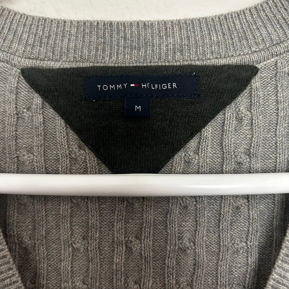 Tommy Hilfiger Cotton + Cashmere grey V neck sweater Preppy Light Academia - Picture 3 of 10